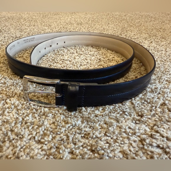 Paul Frederick Men's Big and Tall Black Leather Belt with Silver Buckle - Picture 2 of 10